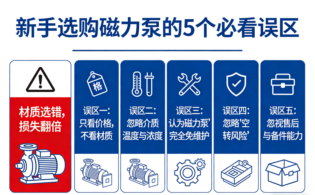 新手选购磁力泵的 5 个必看误区：材质选错，损失翻倍