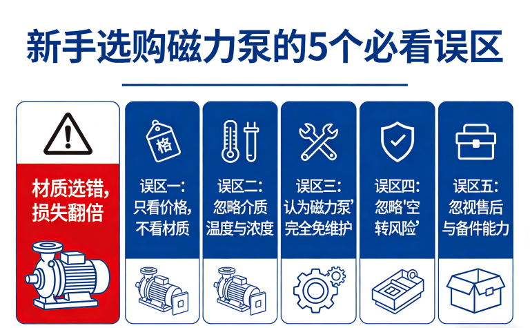 新手选购磁力泵的 5 个必看误区：材质选错，损失翻倍