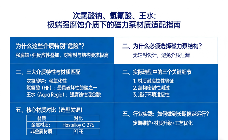 次氯酸钠、氢氟酸、王水：极端强腐蚀介质下的磁力泵材质适配指南