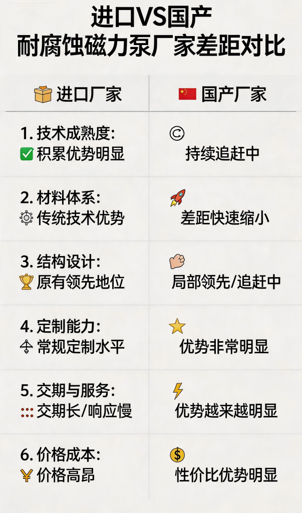 进口耐腐蚀磁力泵厂家与国产厂家差距有多大？