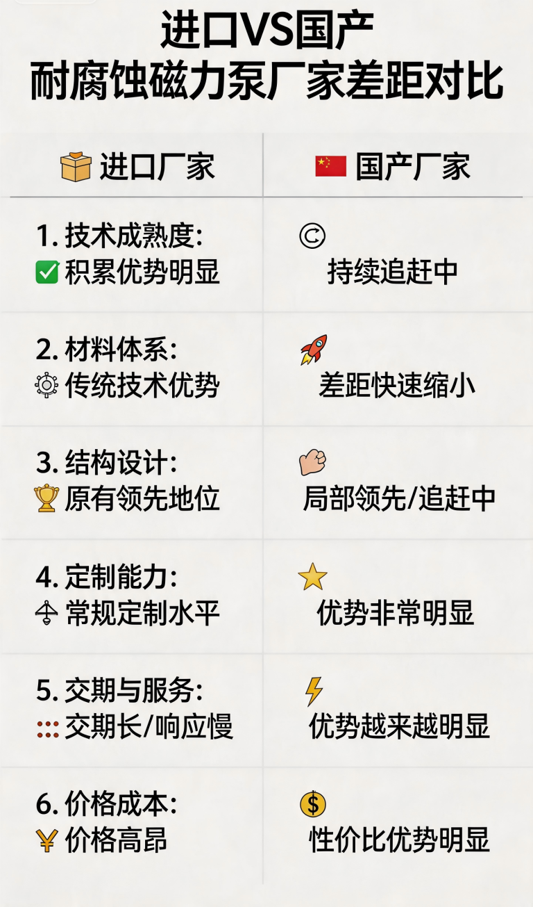进口耐腐蚀磁力泵厂家与国产厂家差距有多大？